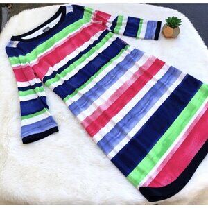 Vince Camuto Sz 6 Rainbow Watercolor Stripe Slinky Shift Dress s Color Block